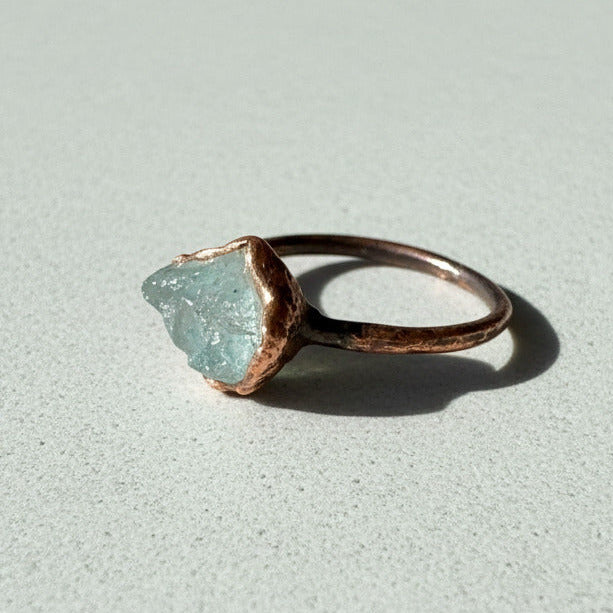 Raw Aquamarine Ring Size 8.25 | Electroformed Copper | March Birthstone | OOAK