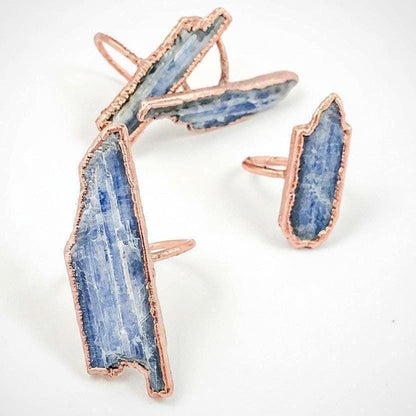 Raw Blue Kyanite Statement Ring, Electroformed Copper Bohemian Jewelry - BlackbirdSageStudio