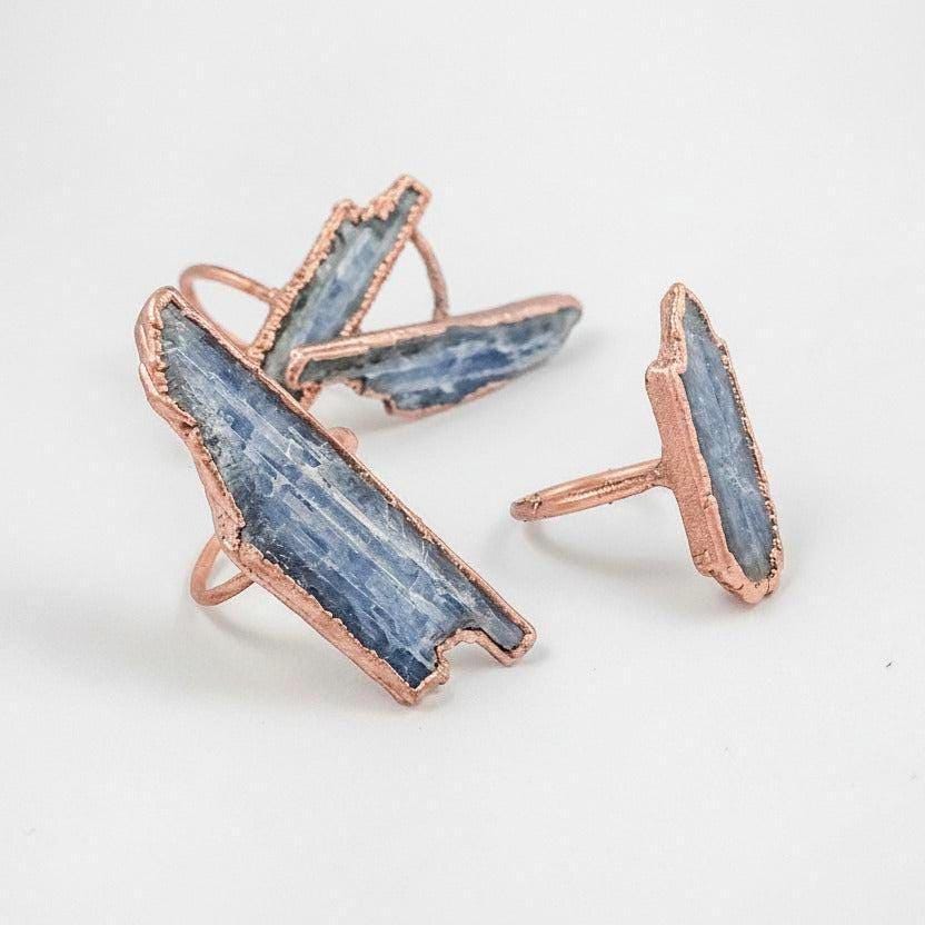 Raw Blue Kyanite Statement Ring, Electroformed Copper Bohemian Jewelry - BlackbirdSageStudio