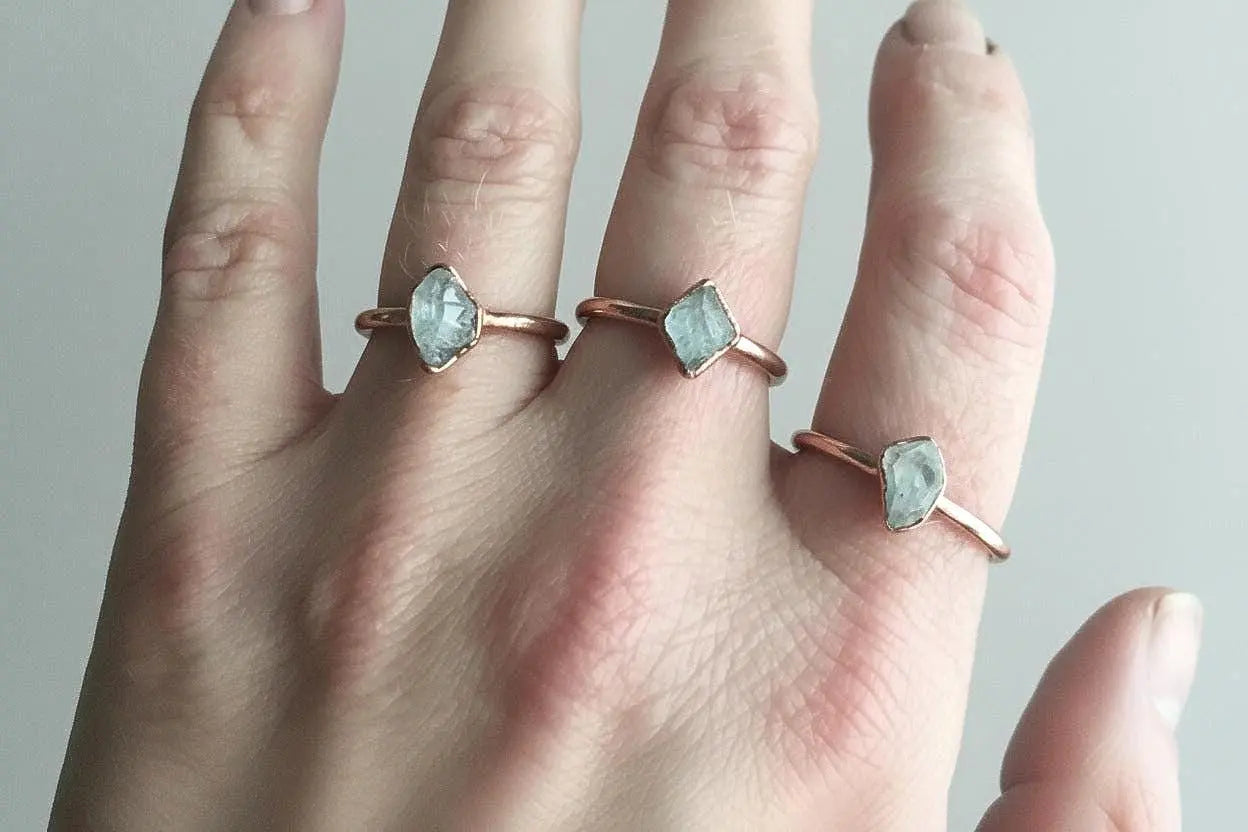 Herkimer Quartz Ring: Electroformed Copper | Double Terminated Diamond Alternative Jewelry | Clarity Stone - BlackbirdSageStudio