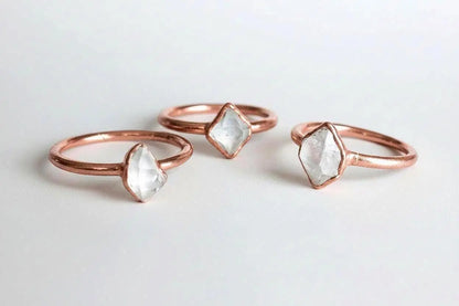 Herkimer Quartz Ring: Electroformed Copper | Double Terminated Diamond Alternative Jewelry | Clarity Stone - BlackbirdSageStudio