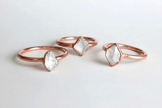 Herkimer Quartz Ring: Electroformed Copper | Double Terminated Diamond Alternative Jewelry | Clarity Stone - BlackbirdSageStudio