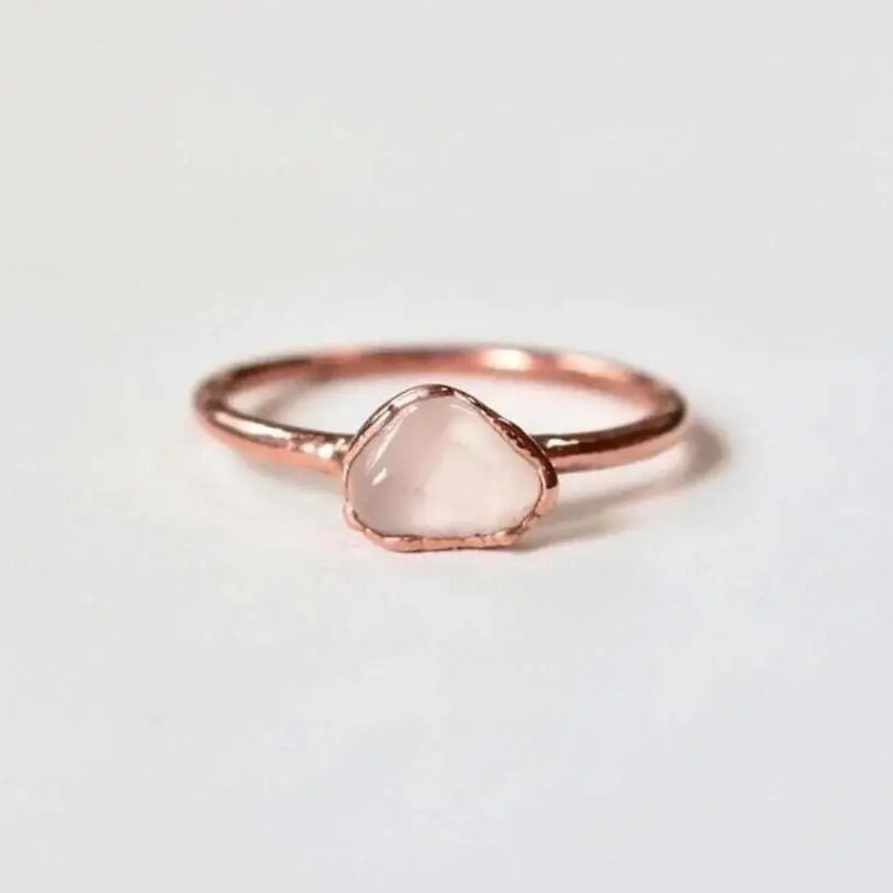 Rose Quartz Electroformed Copper Ring | Tumbled Stone Band Made to Order - BlackbirdSageStudio