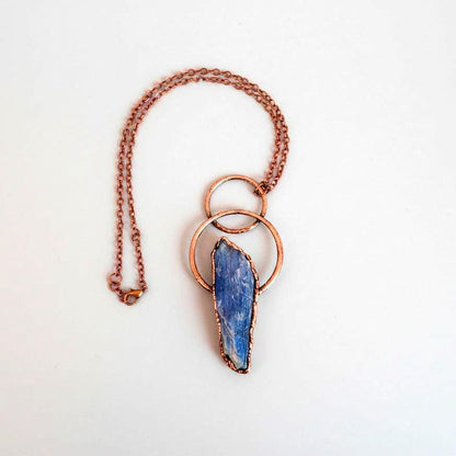 Raw Blue Kyanite Crystal Pendant Necklace, Electroformed Copper Chain - BlackbirdSageStudio