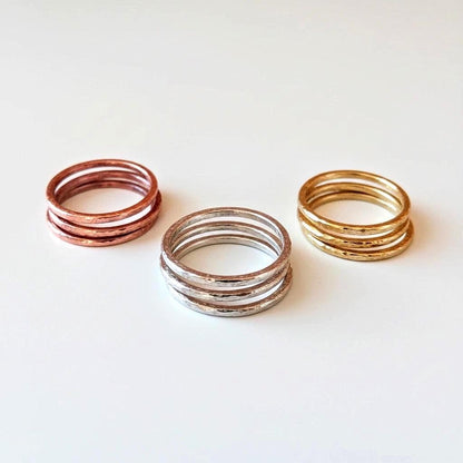 Mixed Metal Stacking Rings | Hammered Copper, Silver & Brass Bands - BlackbirdSageStudio