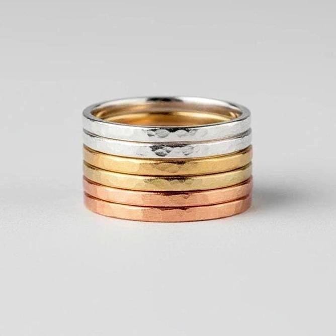 Mixed Metal Stacking Rings | Hammered Copper, Silver & Brass Bands