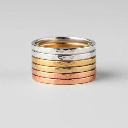 Mixed Metal Stacking Rings | Hammered Copper, Silver & Brass Bands
