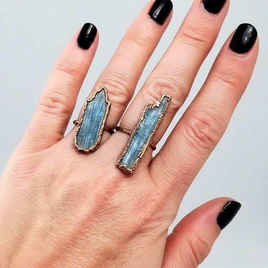 Raw Blue Kyanite Statement Ring, Electroformed Copper Bohemian Jewelry - BlackbirdSageStudio