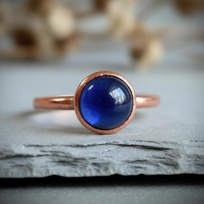 Iolite Copper Ring | Electroformed Blue Gemstone, Size 7 - BlackbirdSageStudio