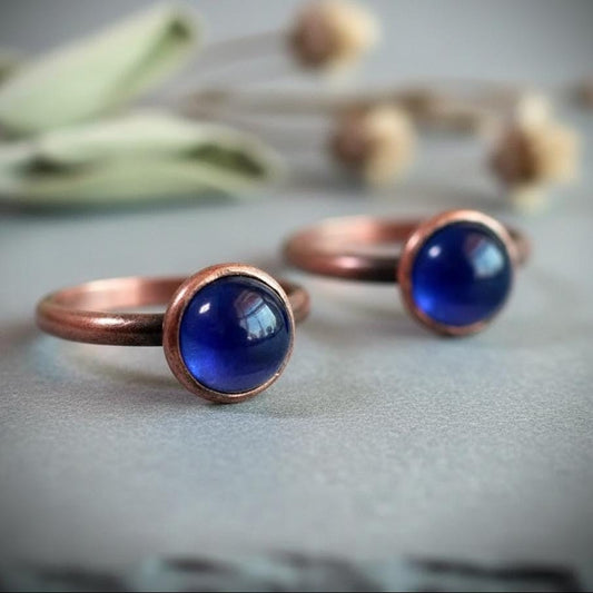 Iolite Copper Ring | Electroformed Blue Gemstone, Size 7 - BlackbirdSageStudio