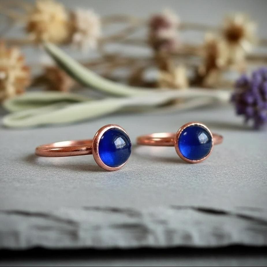 Iolite Copper Ring | Electroformed Blue Gemstone, Size 7 - BlackbirdSageStudio