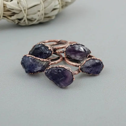Raw Amethyst Ring, Electroformed Copper Jewelry, February Birthstone