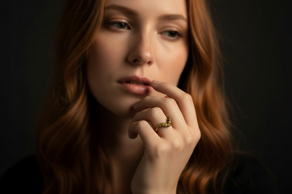 Raw citrine chevron ring brand model lifestyle shot