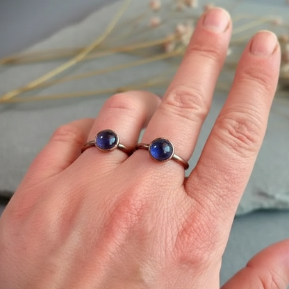 Iolite Ring Hand Shot Both Finishes
