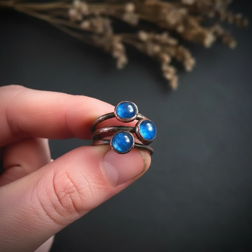 Kyanite rings hand shot brand style