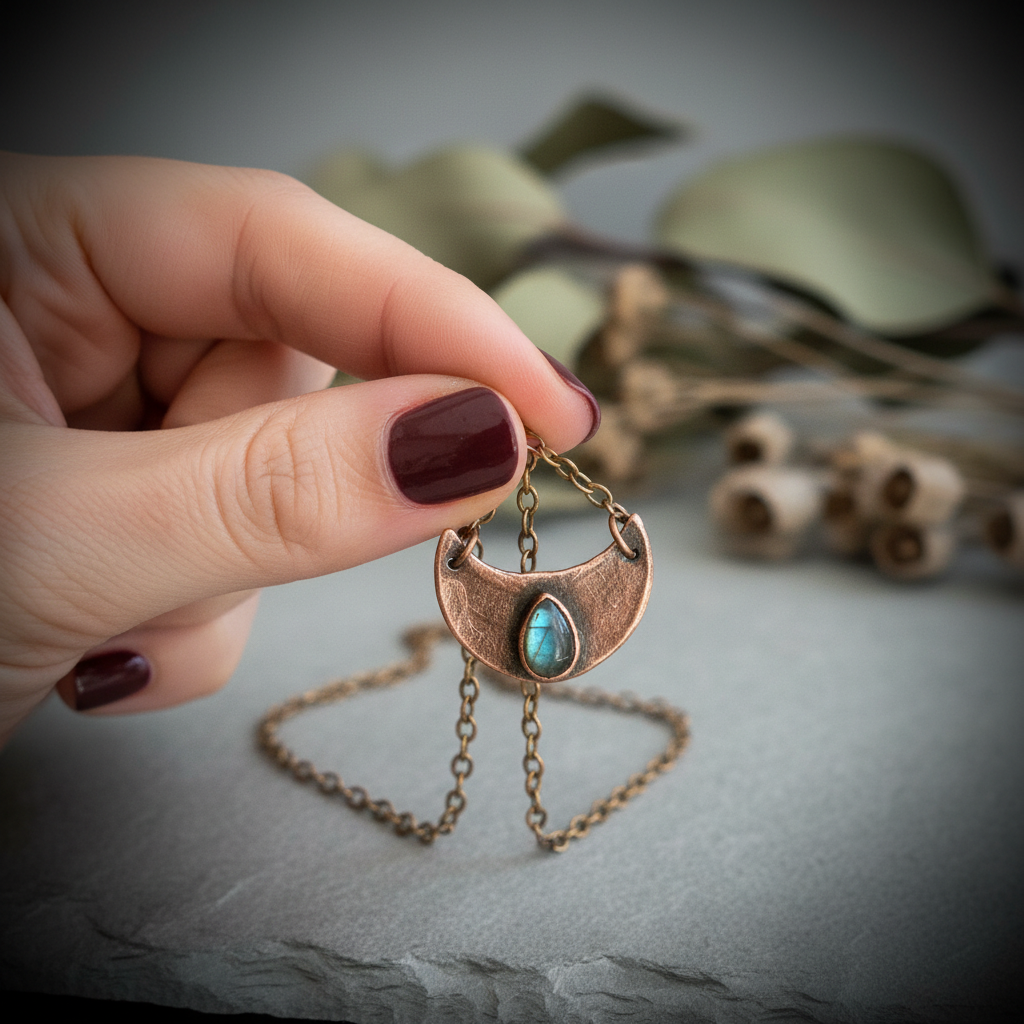 Labradorite Crescent Moon Hand Scale Shot