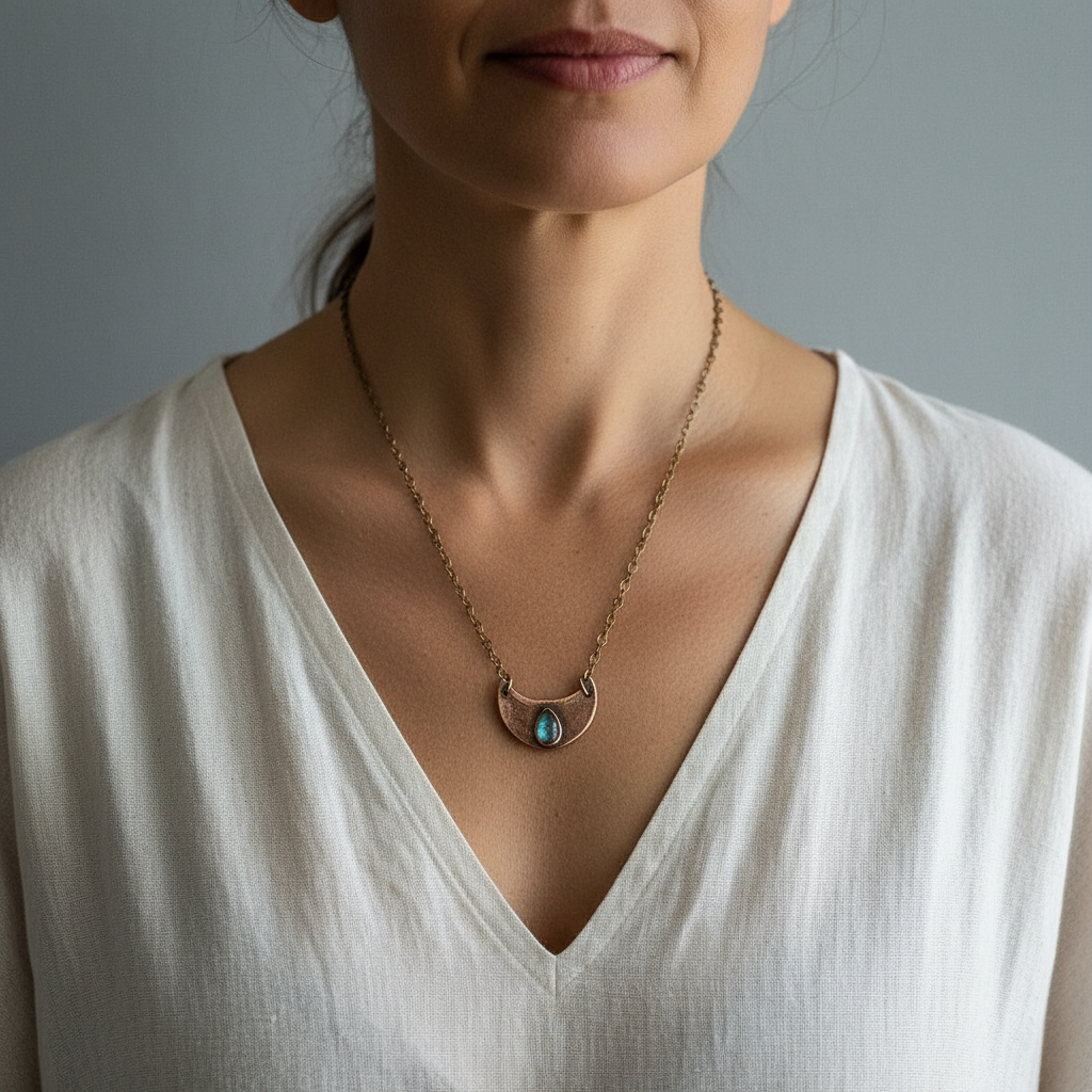 Labradorite Crescent Moon Model Collarbone