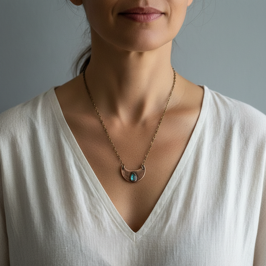 Labradorite Crescent Moon Model Collarbone