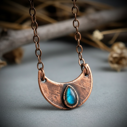 Labradorite Crescent Moon Necklace Close-Up