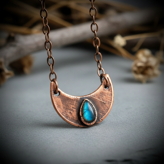 Labradorite Crescent Moon Necklace Close-Up