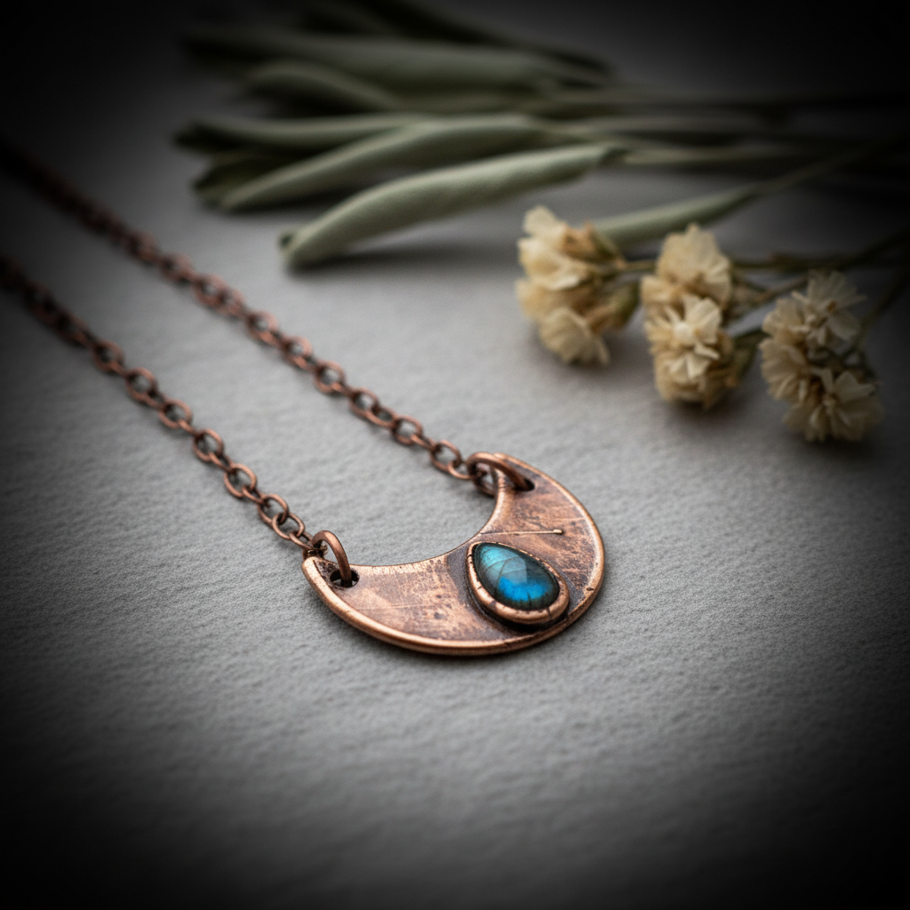 Labradorite Crescent Moon Necklace Second Angle