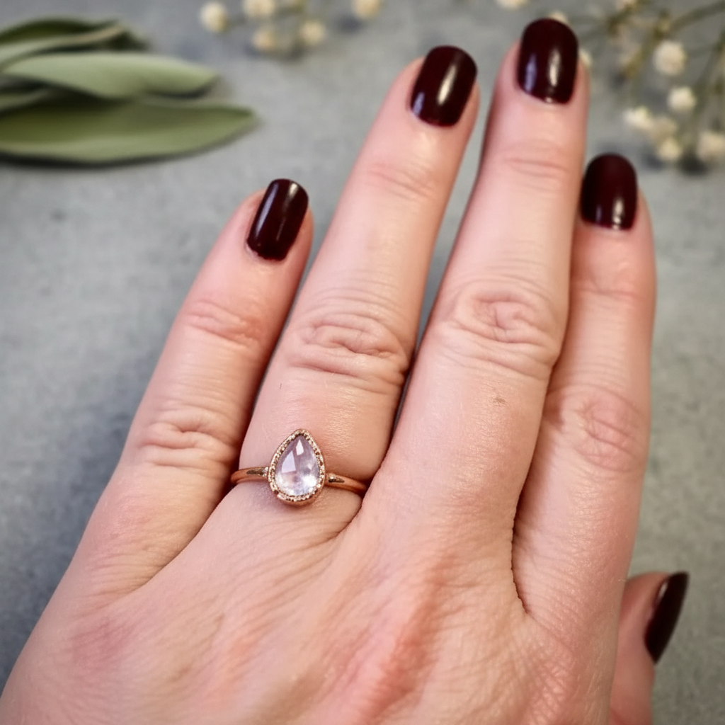Lavender Amethyst Hand Burgundy Nails