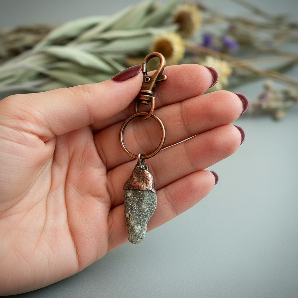 Lepidolite Keychain Hand Shot