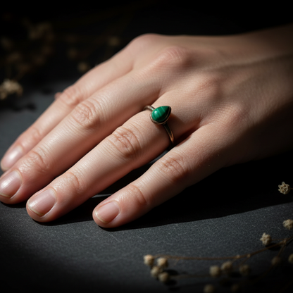 Malachite Ring — Antique Copper Hand Shot