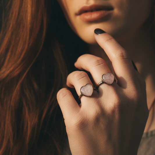 Model shot - heart kunzite, hand shot reference