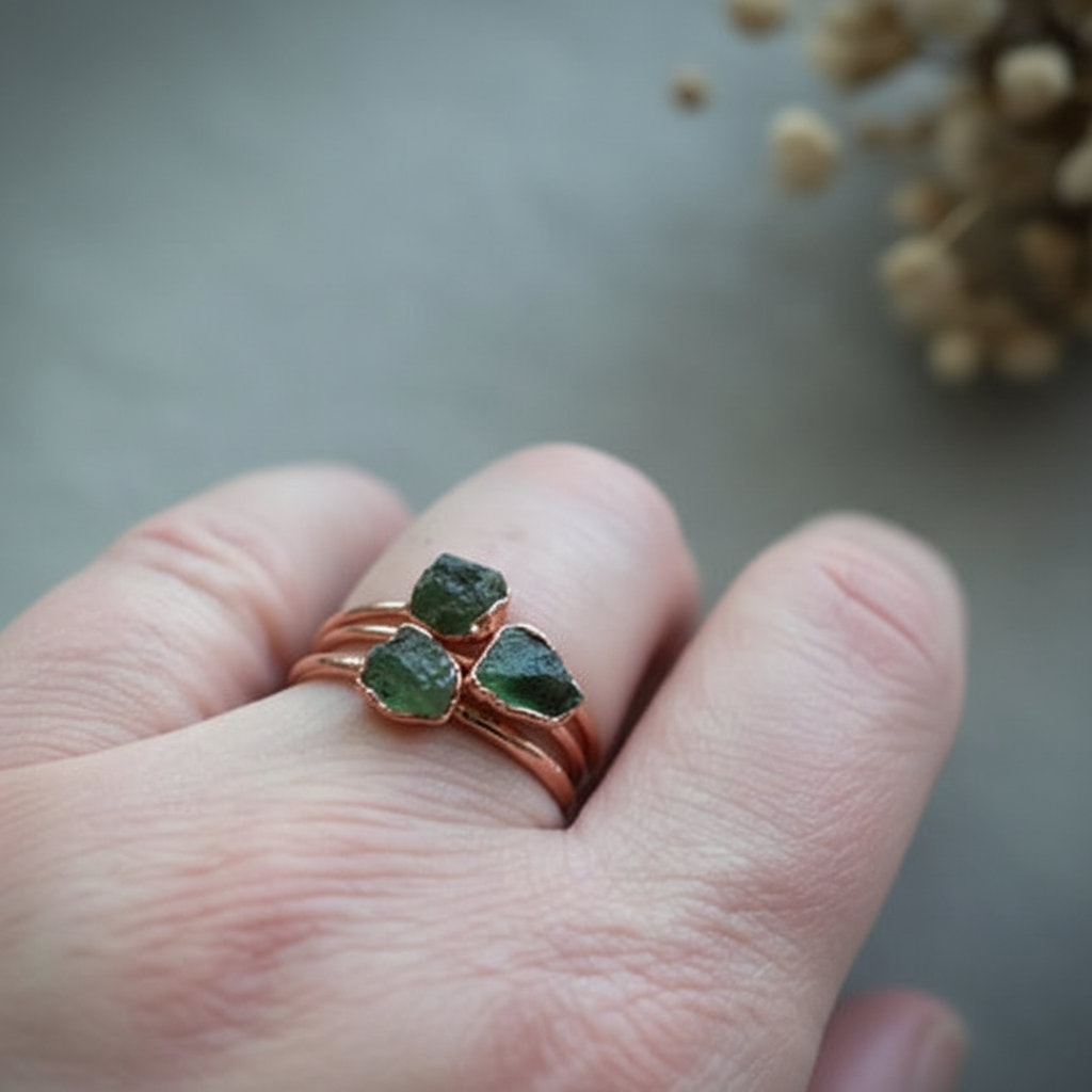 Moldavite Rings Hand Stacked Slate