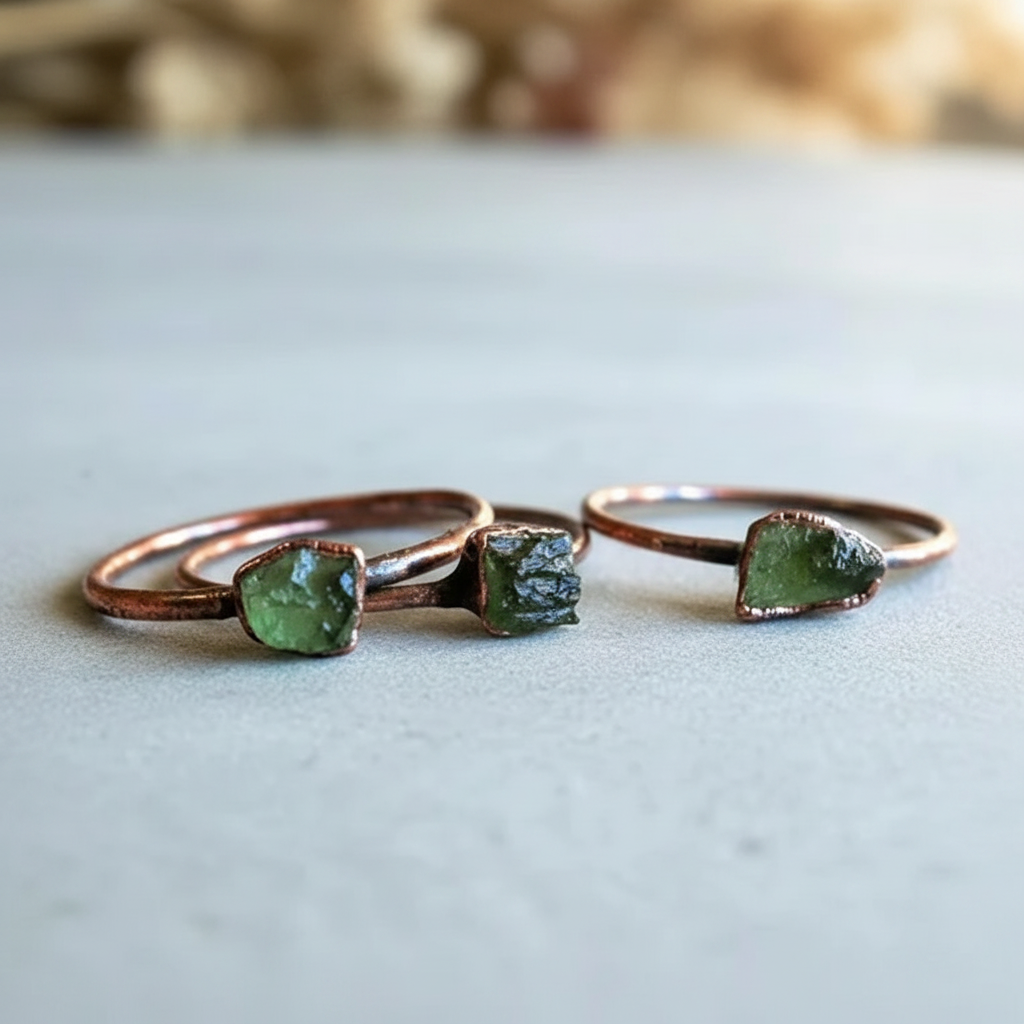 Moldavite Rings Row Bright
