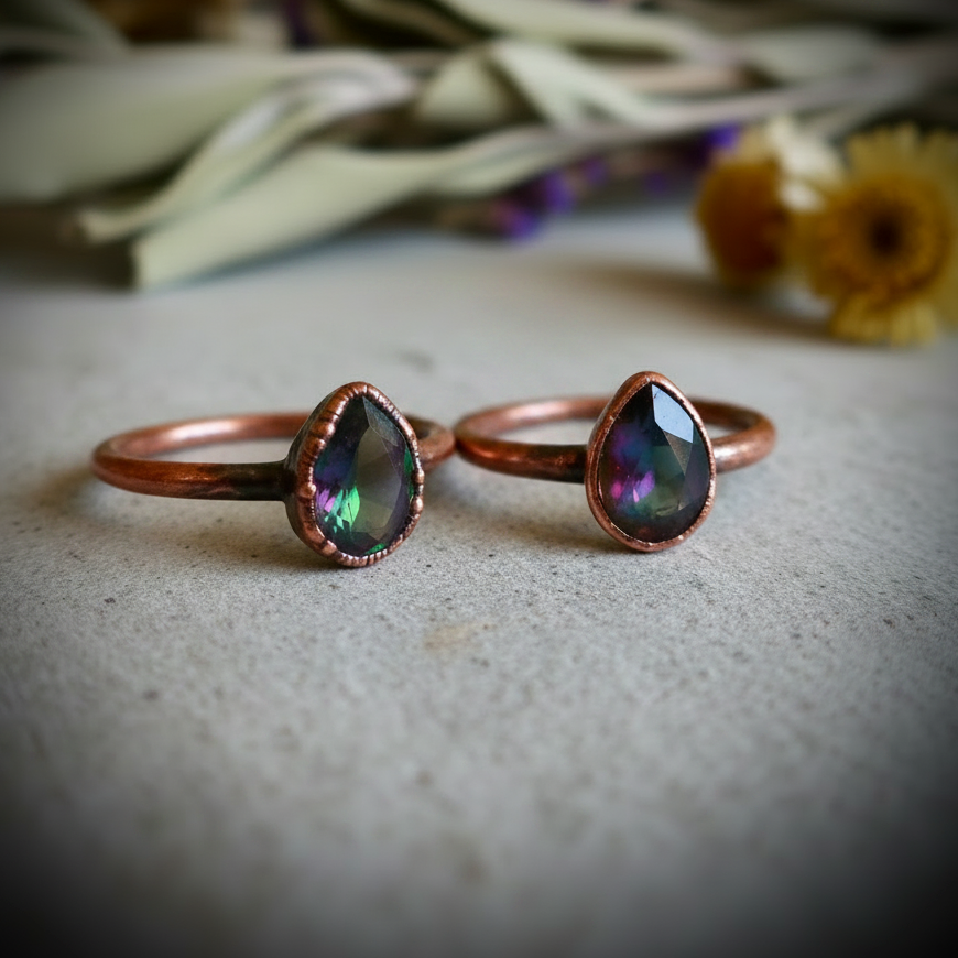 Mystic Topaz Ring Antique Copper — Two Rings