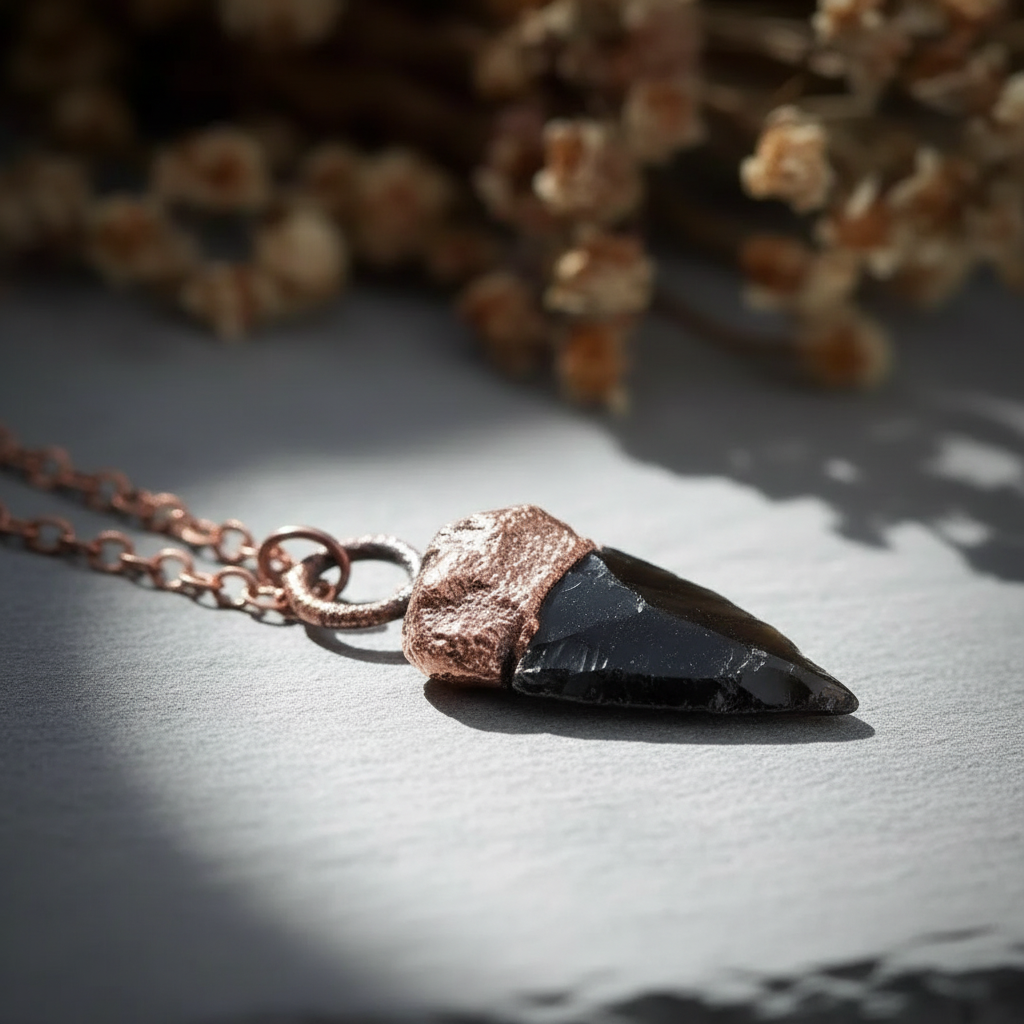 Obsidian Arrowhead Necklace Close-Up