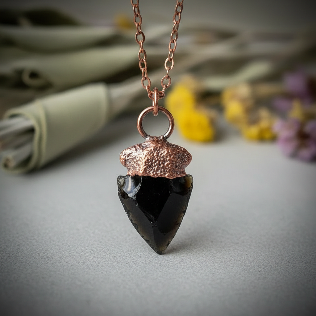 Obsidian Arrowhead Necklace Second Angle