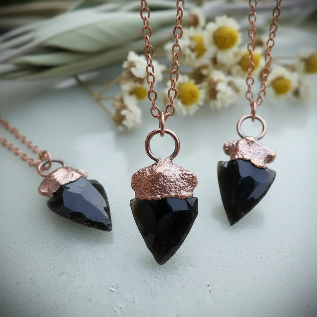 Obsidian Arrowhead Necklace Variation Trio