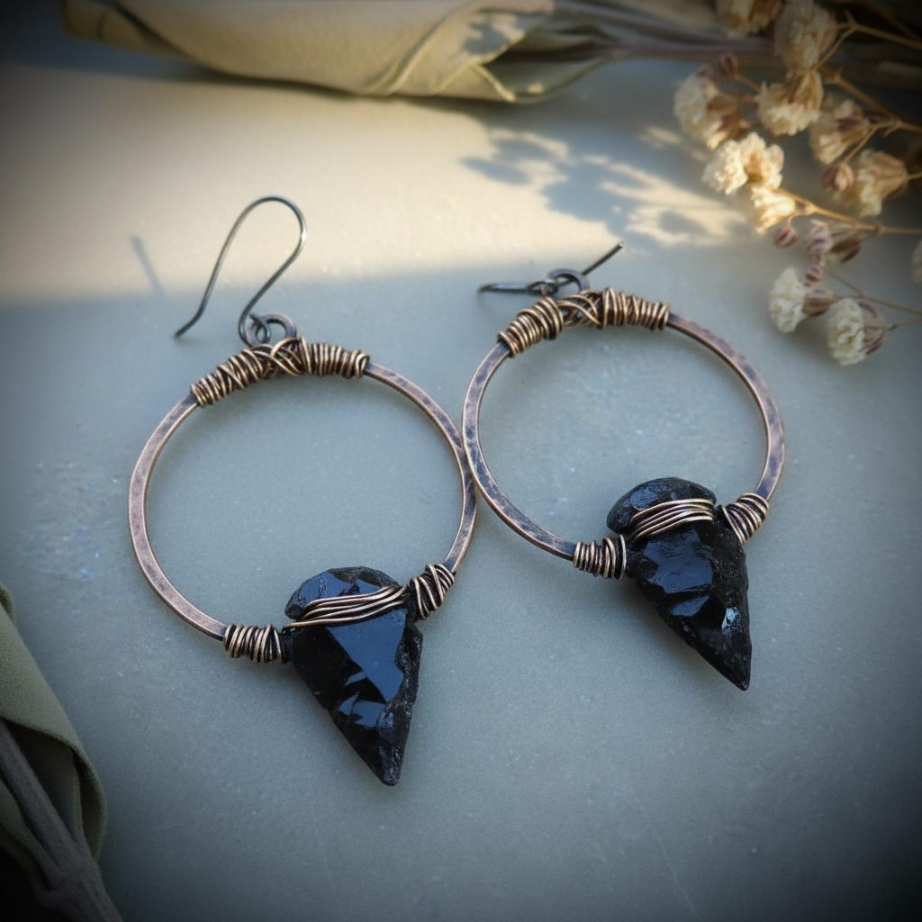 Obsidian Copper Hoop Earrings — Hero Bright