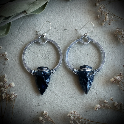 Obsidian Silver Hoop Earrings — Hero