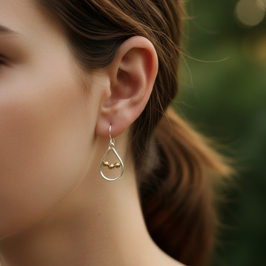 Trinity Moon Drop Earrings – Silver & Brass by Blackbird & Sage Jewelry Studio