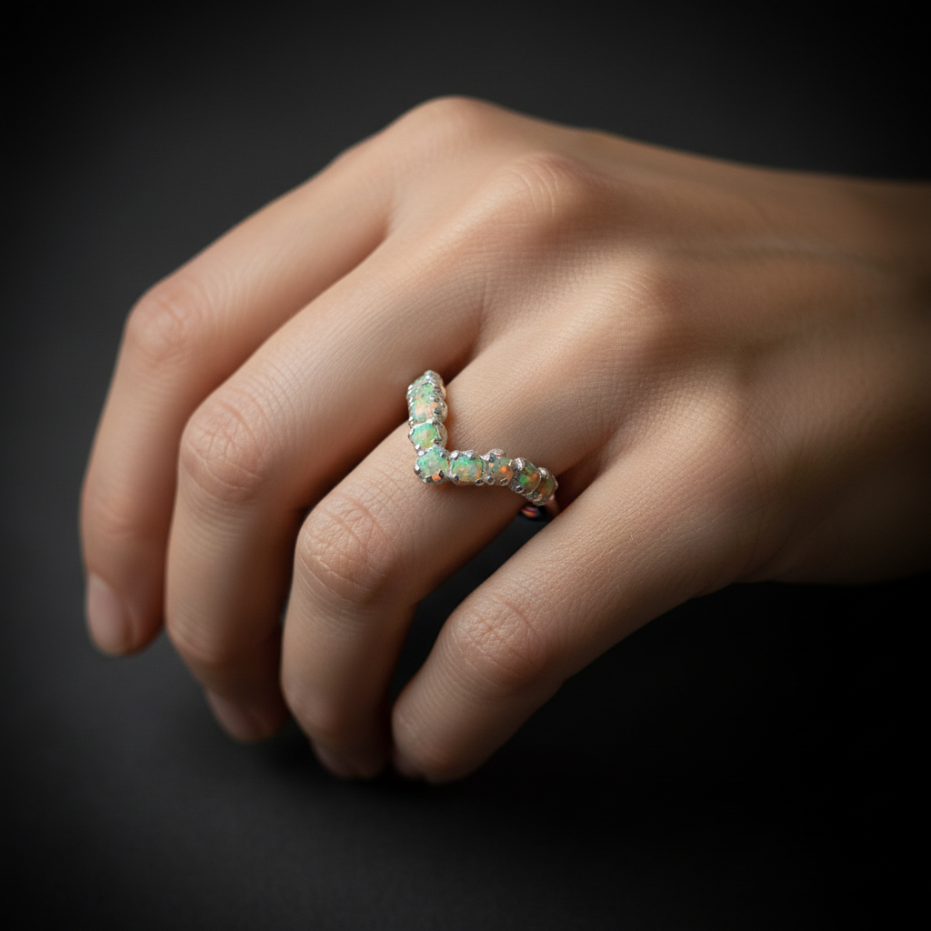 Opal chevron ring hand shot