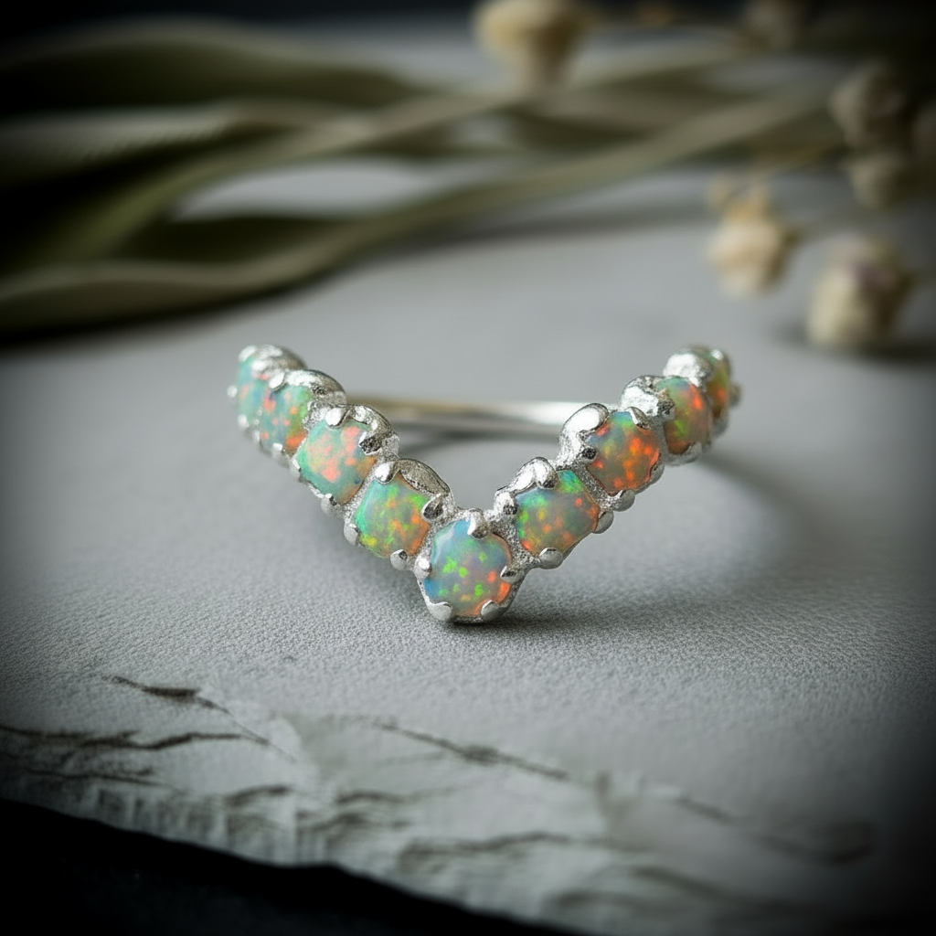Opal chevron ring slate flatlay