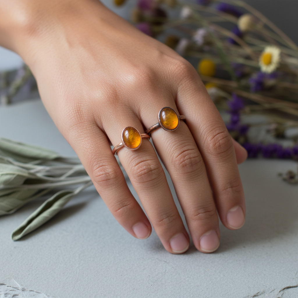 Oval Amber RTS Rings Hand Shot