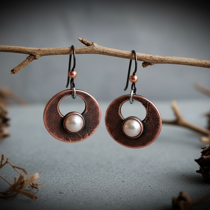 Pearl Copper Disc Earrings — Branch Scene