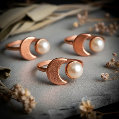 Pearl Crescent Moon Ring — Bright Copper Hero