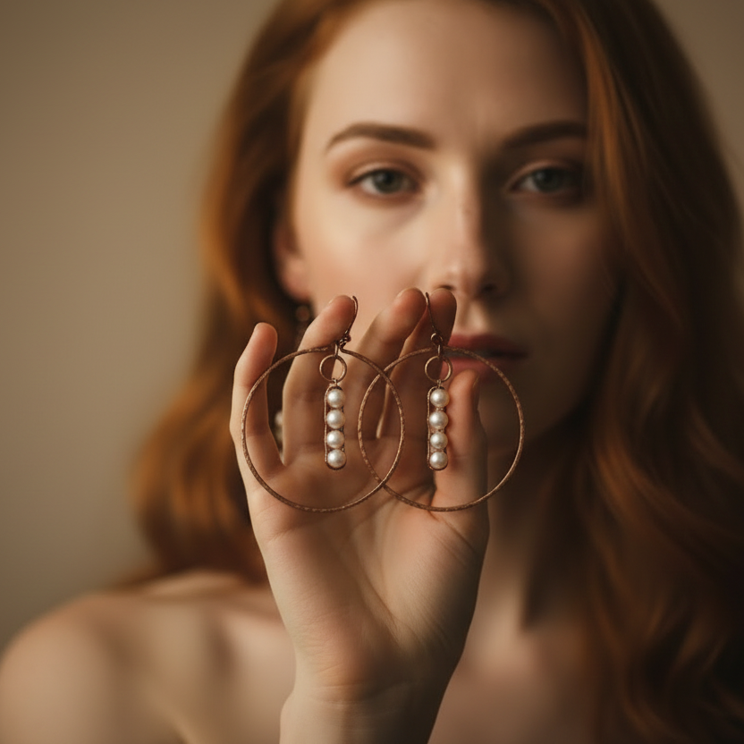 Pearl Hoop Earrings — Hand Shot