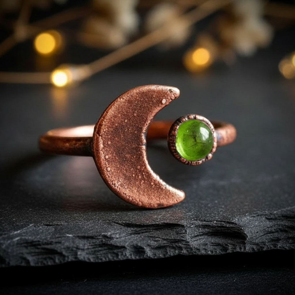 Peridot Moon Ring - Hero