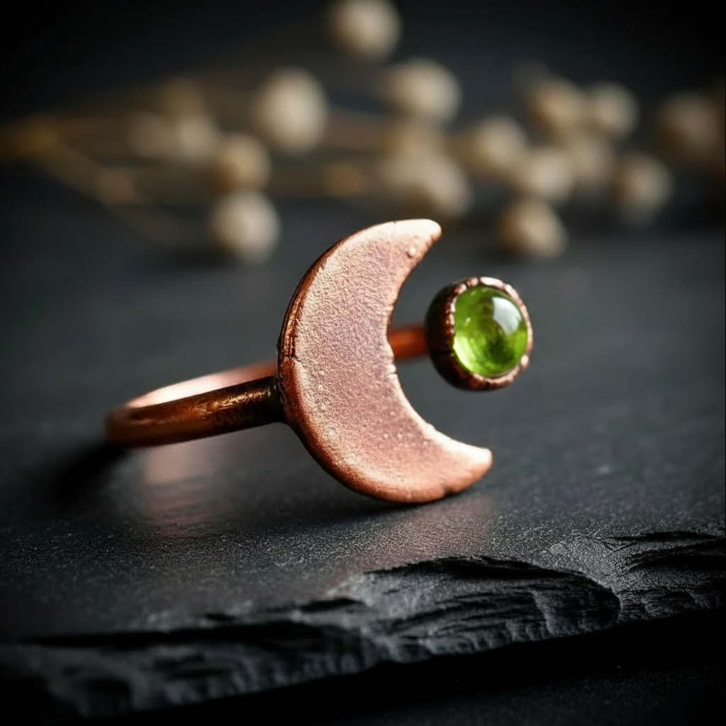 Peridot Moon Ring - Side