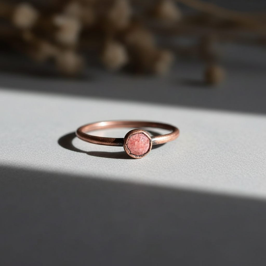 Pink Stone Ring Antique Copper Slate