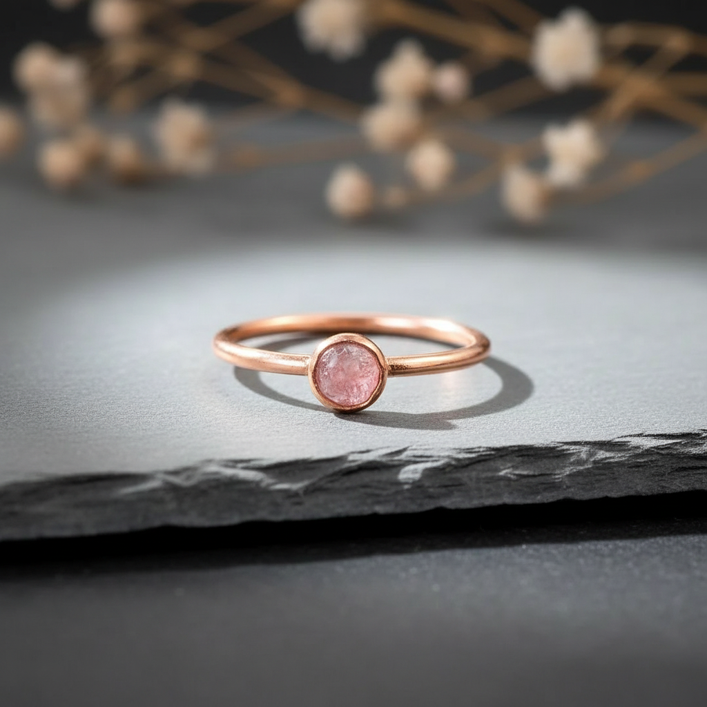 Pink Stone Ring Bright Copper Slate