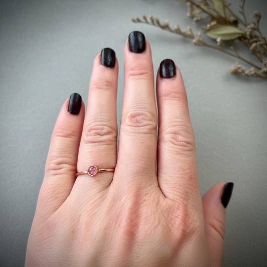 Pink Stone Ring Hand Bright Copper Slate