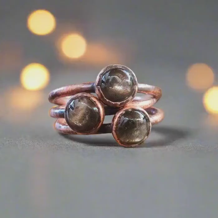Black Moonstone Ring in Electroformed Copper for Healing